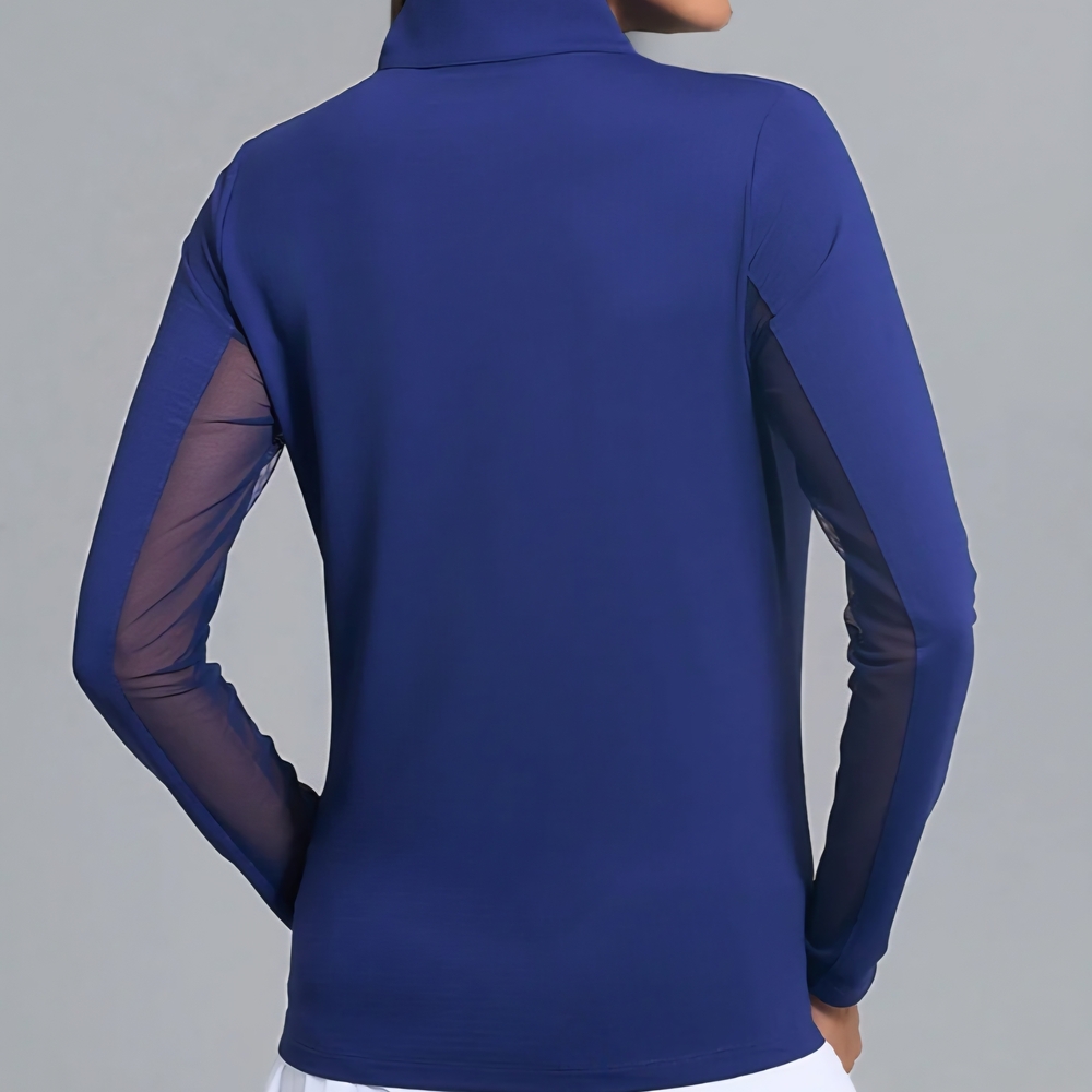 IBKUL Women's Blue Top with Sheer Sleeves